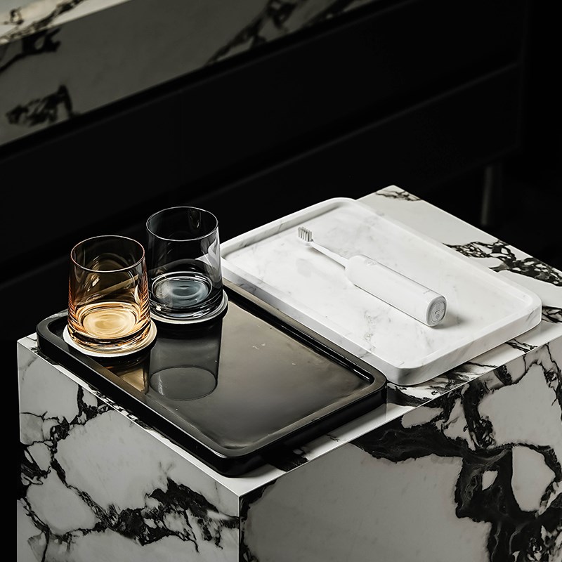 天然大理石长方形托盘摆件洗漱台置物架酒店风浴室用品牙具收纳盘