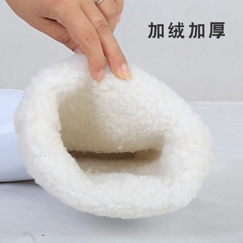 新款加厚白色棉雨鞋男女款中高筒雨鞋防滑耐磨耐酸碱雨鞋食品卫生