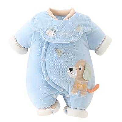 新生儿连身衣秋冬季加厚男女宝宝棉服满月婴幼儿棉衣外出抱衣冬款