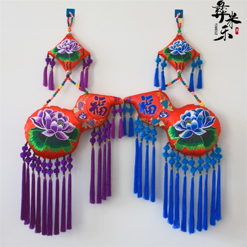 民族风刺绣葫芦壁挂布艺玄关挂饰大号圆形荷包挂件店铺餐馆装饰