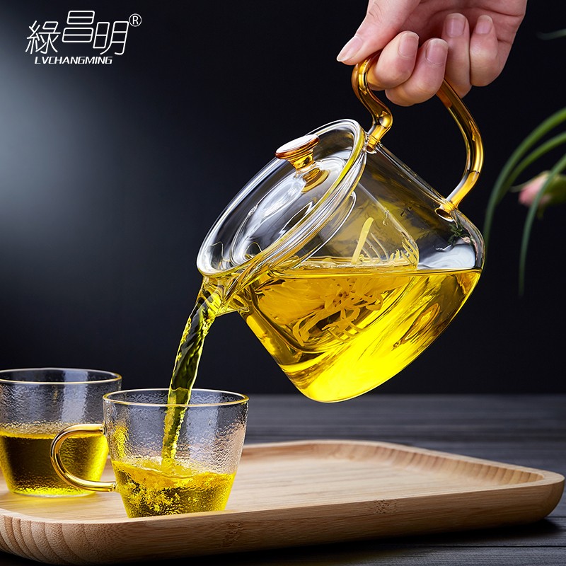 绿昌明 玻璃茶壶加厚耐t高温煮茶器透明过滤耐热花茶壶泡茶壶茶具