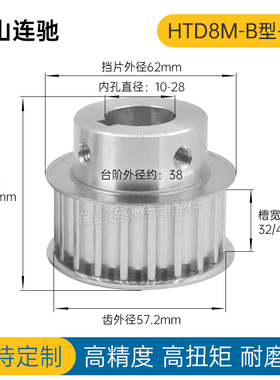 8M23齿同步带轮槽宽27 32 42 BF型 带凸台阶同步皮带轮23齿8M