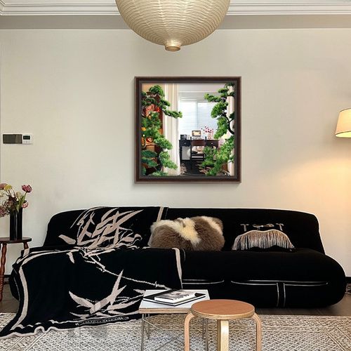 《松林间》轻法式客厅装饰画镜面画沙发背景墙绿韵挂画艺术壁画