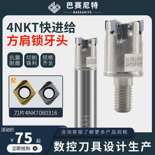 4NKT锁牙式刀头TE90钨钢抗震螺纹刀C杆配4NKT060308双面快进给刀