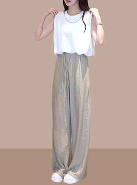 时尚套装女夏季新款洋气无袖圆领韩版垂感阔M腿裤宽松百搭减龄套