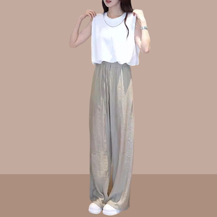 时尚套装女夏季新款洋气无袖圆领韩版垂感阔M腿裤宽松百搭减龄套
