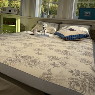 ins美式田园黑花影冰藤席夏凉席空调席三件套席子1.5m1.8米可水洗