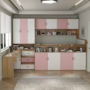 儿童房间小户型榻榻米床男女孩学习转角书桌衣柜床一体组合半高床