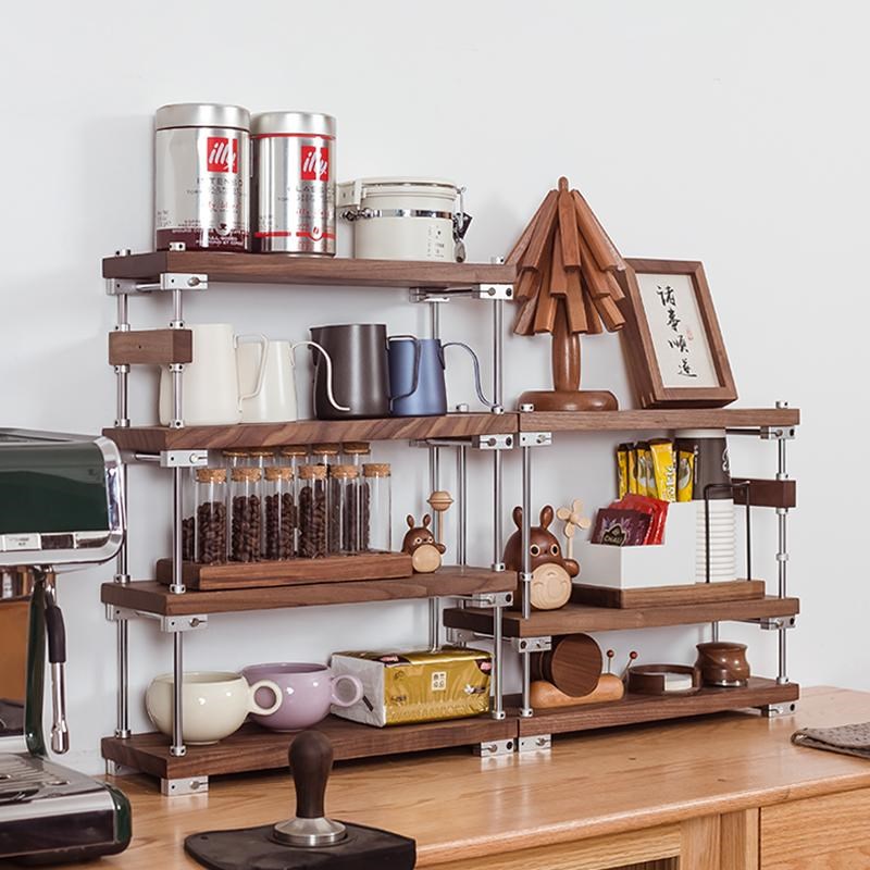 光轴桌面置物架DIY中古工业风餐桌茶杯子收纳架子定制实木咖啡角