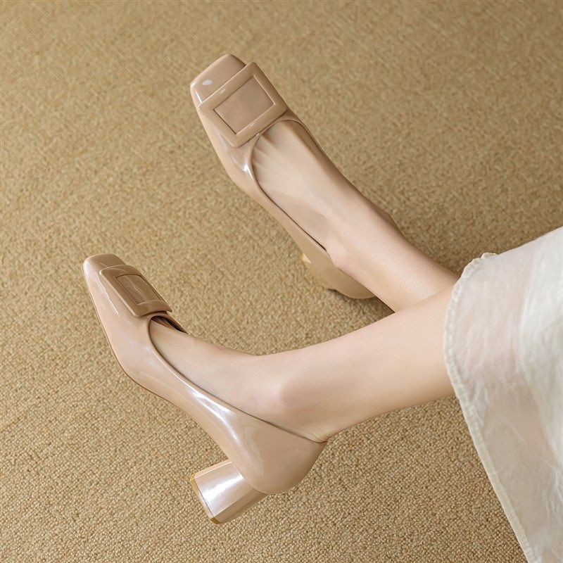 少女心啊 法式高跟鞋女方头一脚蹬粗跟工作鞋浅口气质通勤单鞋,女鞋,浅口单鞋,淘宝优惠券,粉丝福利购,淘宝优惠卷