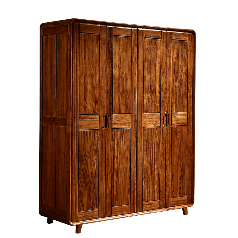 乌金木衣柜全实木卧室家具储物柜现代简约收纳柜4门5门挂衣杆衣柜