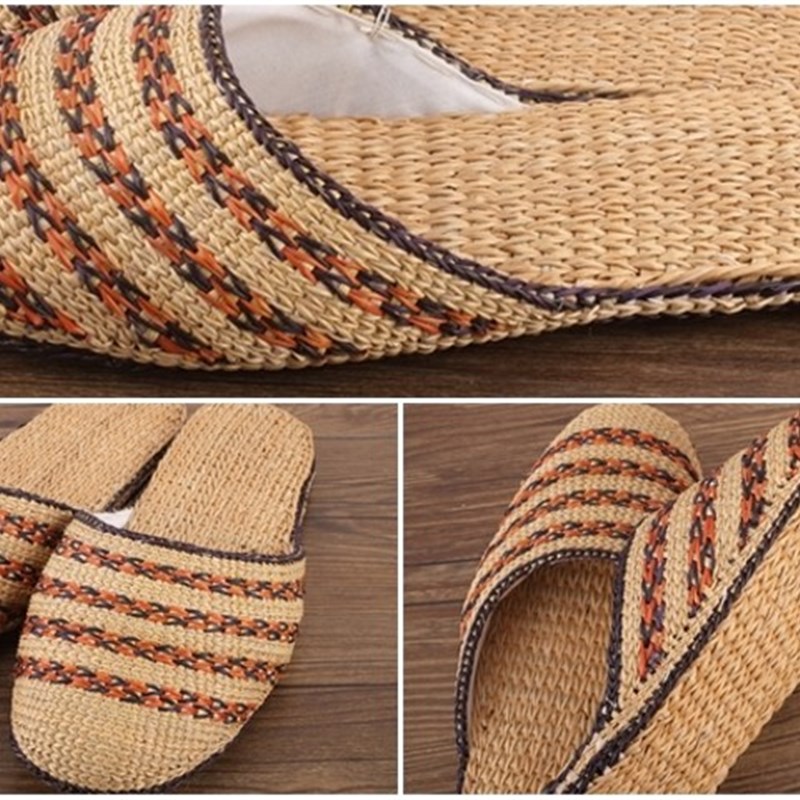 徐行工艺男款草编手工拖鞋室内黄草凉拖家居草底木地板软底90425
