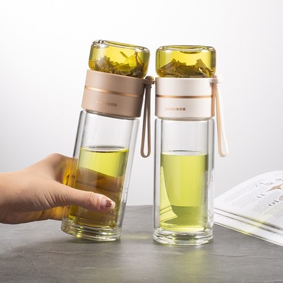 茶水分离双层玻璃杯耐热防爆耐高温男士高档泡茶杯个人专用水杯子