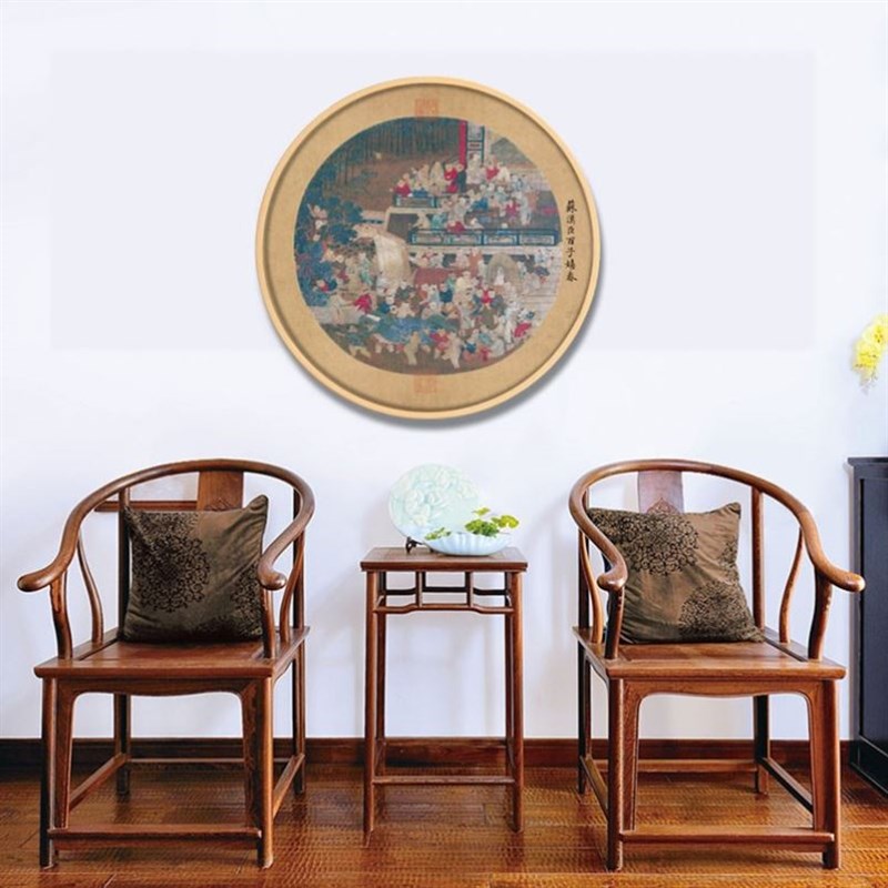 网红送子观图家居书客厅房百子图音圆形装饰挂画有框中国风玄关吉