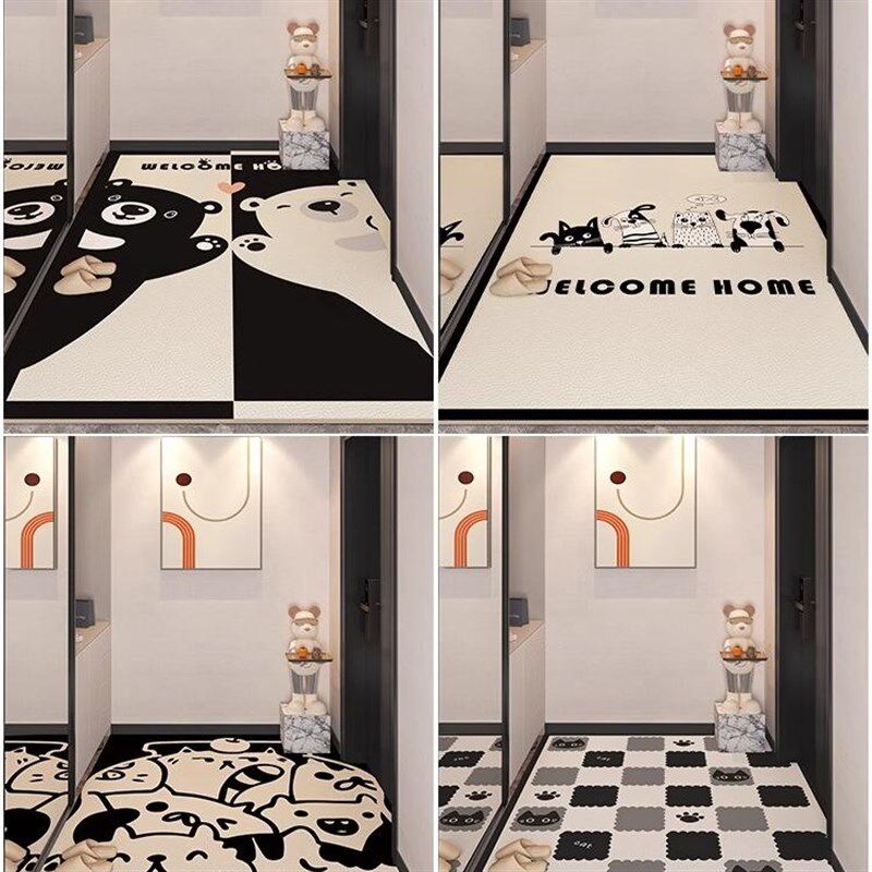 卡通风入户门地垫pvc可擦免洗可裁剪地毯黑白玄关门垫进门口脚垫