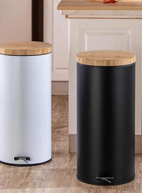不锈钢带垃所圾桶盖7L大容量脚踏式竹盖创意家用厨房CGH56674厕客