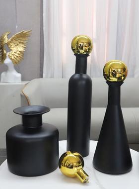 北欧约哑光黑花1197瓶金盖属球摆件房客厅卧室玄关酒店书家简居装