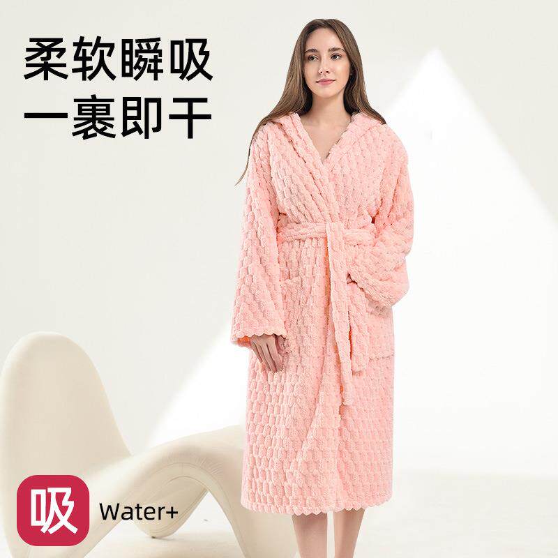 浴袍连纯帽穿a比BGH棉吸类水速干秋冬女款高级感加厚洗完澡的保暖
