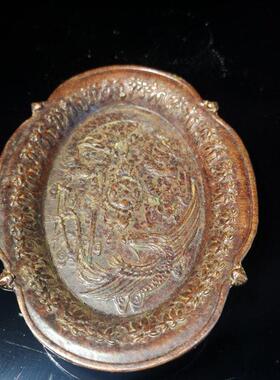 器古玩89745040铜收藏紫铜碟子仿家件居摆古黄铜盘子茶盘摆设工艺