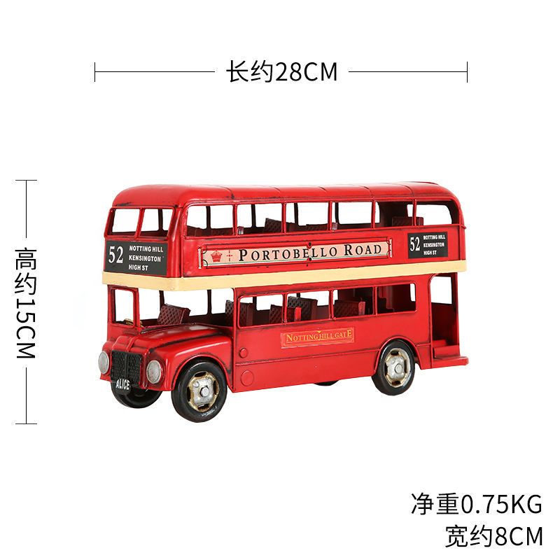 英伦美式手工铁艺老爷车模型北欧工业风汽车巴士复古客厅装饰摆件