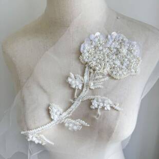 婚花纱礼服精美绣蕾丝贴对花手工DI珠Y新娘饰品材料1服装 辅料A107