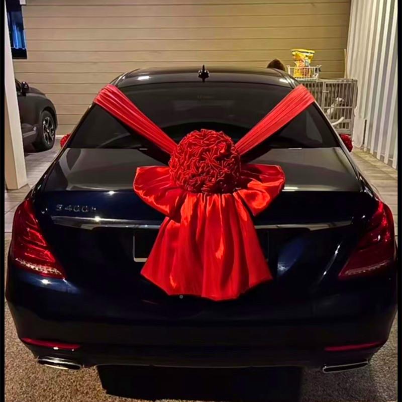 中式复古传结统婚主婚亲车头车绣球接车队布F99S9JSJ置大红花球红