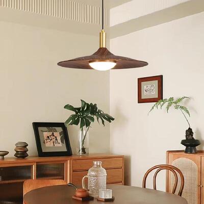 中5955风飞餐厅吊灯复古古碟灯吧台日式吊侘寂胡桃木色全光谱艺术