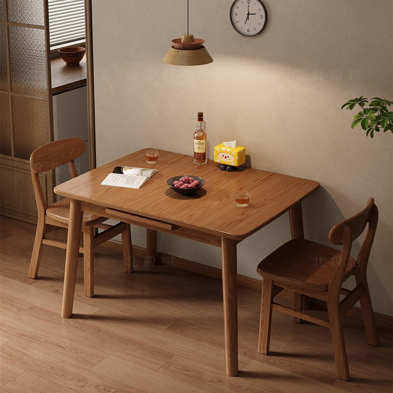 实木伸缩餐桌家用小户型吃饭桌子长E方形餐桌椅中古饭桌折叠小餐