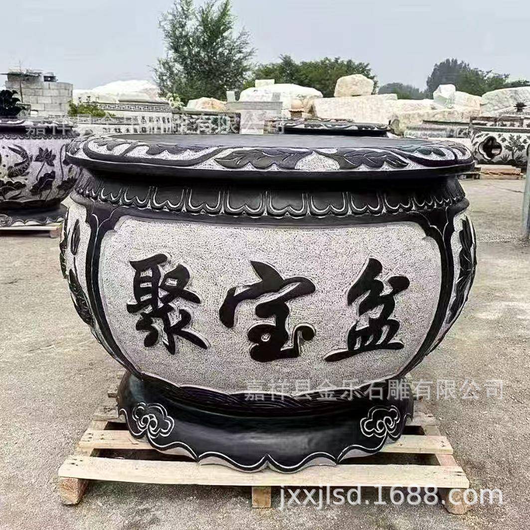 青石庭仿古石雕鱼缸花盆养鱼圆缸外摆石缸件大理石荷院花缸户厂家