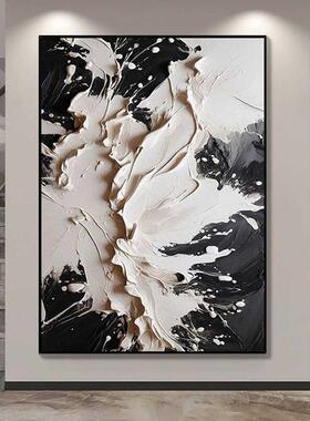 黑白客画WRG抽象肌理玄关画厅艺饰术装画高级感手绘油画沙发背景