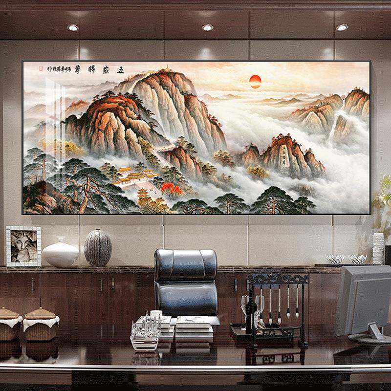 客松挂画泰山出靠山图迎装OIV办公室山水画日客厅背景墙五岳独尊