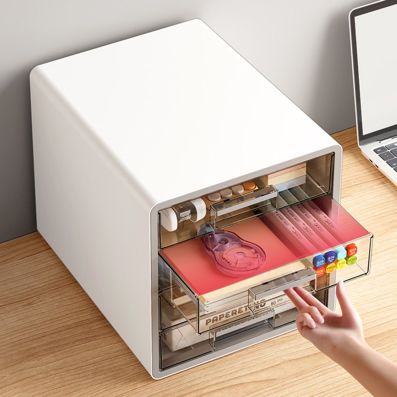 桌面文件收纳盒抽屉式大号办公工位A4纸置物架多层透Y明桌上收纳