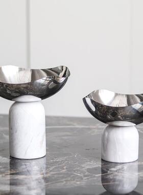 轻所奢LDE大理石果盘摆样板房会不规饰则金件属圆形零食干果托盘