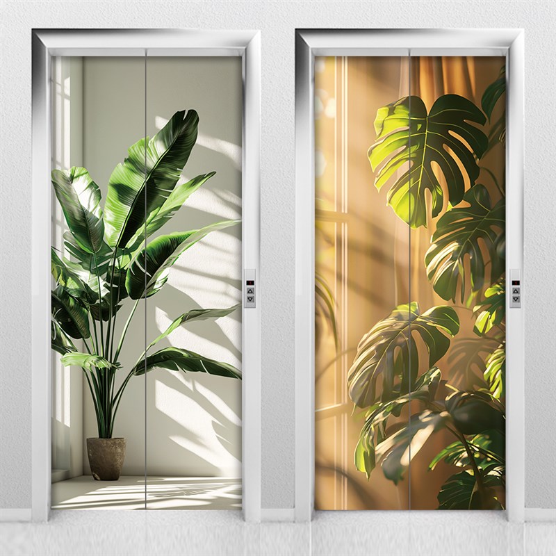 入户电梯门贴纸绿植装饰画高级感玄D关美化温馨风一梯一户门口布
