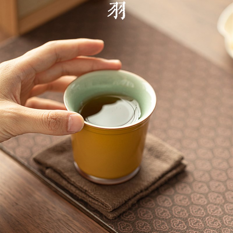 明黄冰绽品d香杯陶瓷茶杯主人杯家用单杯高颜值个人专用品茗杯茶