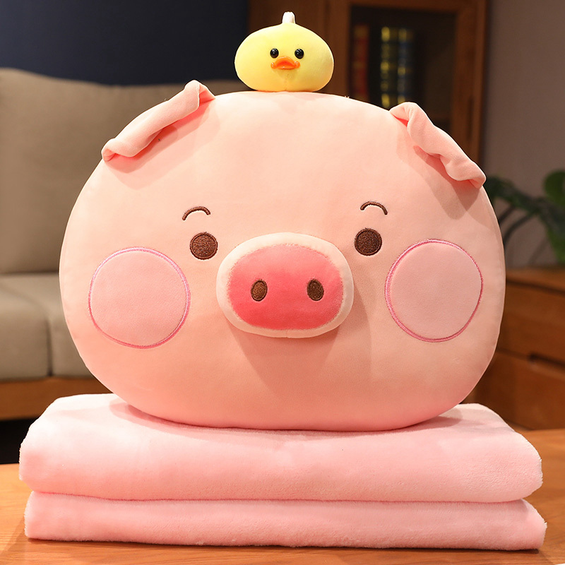 卡通猪猪抱枕毯子两用沙发客w厅靠枕办公室午睡枕头被子二合一车