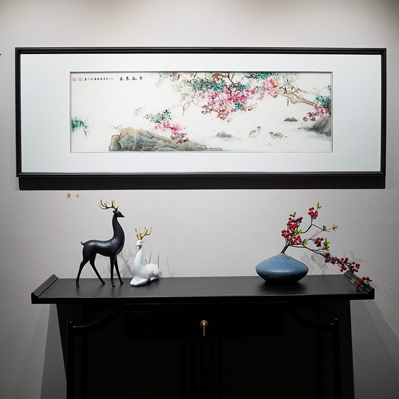 新中式框带现代装饰画挂画精品可纯手工刺绣沙发背景墙客厅定制的图片