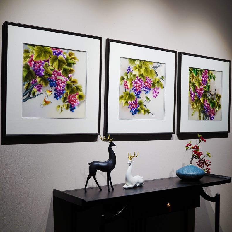 客厅沙发定制现代装饰画背景新中式可精品纯手工苏州挂画带框刺绣图片