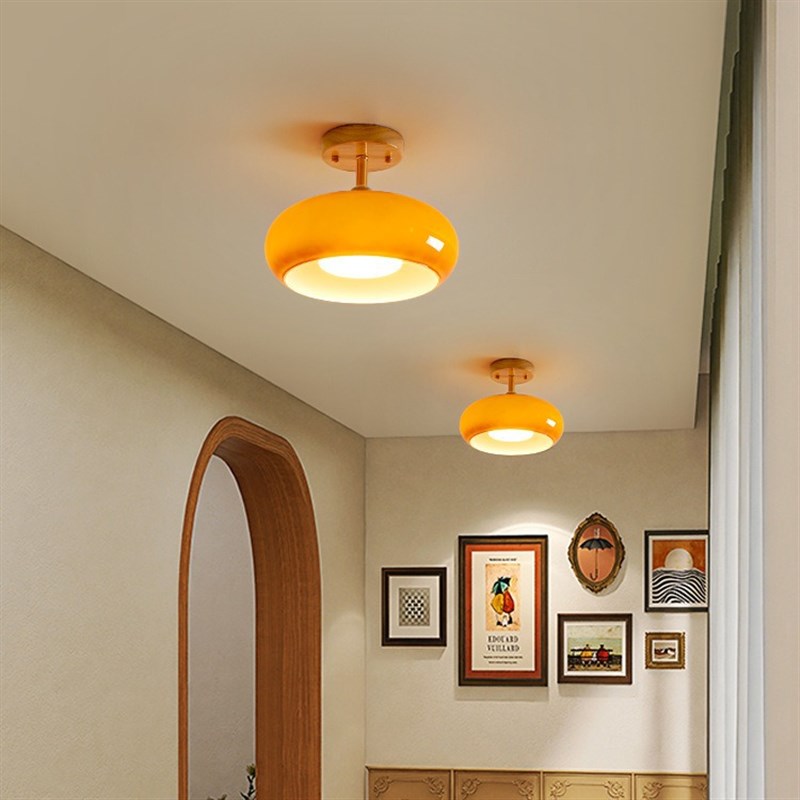 中古玄关入户过h道灯原木奶油柿子吸顶灯复古日式阳台衣帽间卧室