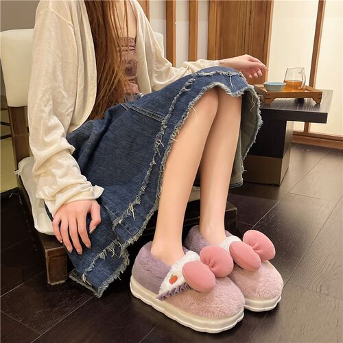 小码毛毛拖鞋女313233厚底家居冬季女生可爱秋冬U新款包跟加绒棉