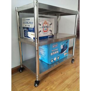 ll可移动置物架厨房微波炉架烤箱架收纳架不锈钢货架落地三层带轮