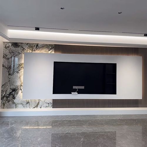 新款电视背景墙现代简约客厅悬浮真岩板瓷砖大理石影视墙装饰