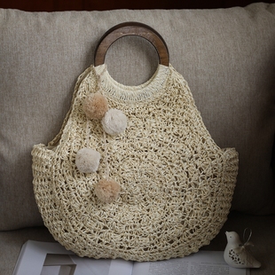 日韩精品新款 夏天女士手提包森系手工草编包简约编织草包百搭旅游