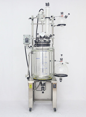 厂家供应夹套减压玻璃反应釜FC1003，10L双层玻璃夹套防爆反应釜