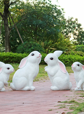 玻璃钢彷真兔子雕塑户外园林景观小品H花园公园草坪装Z饰品动物摆