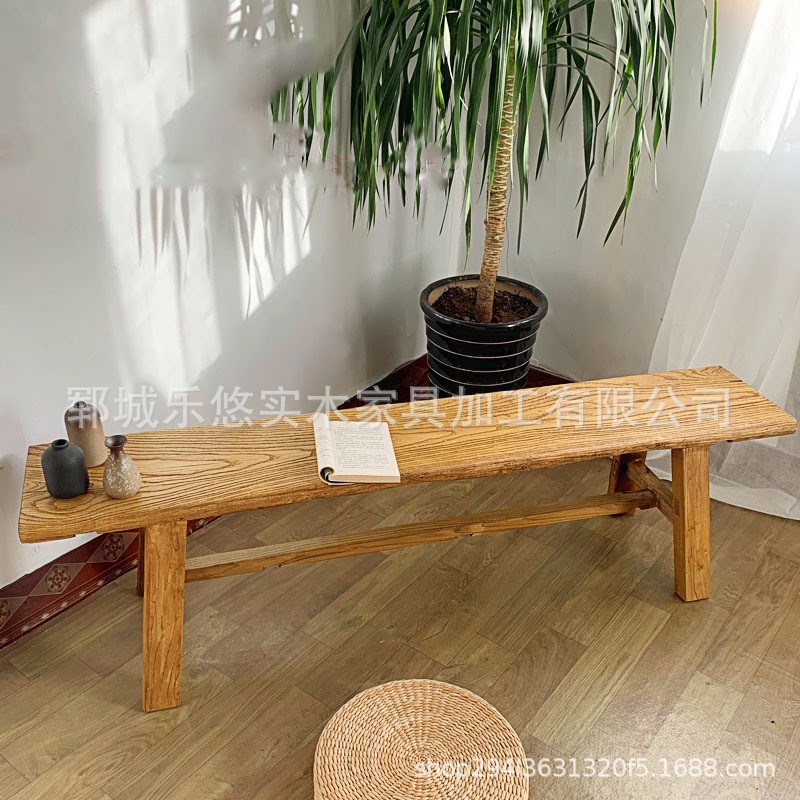 老榆木长条凳实木餐椅中式长条凳双人换J鞋凳实木民宿办公长凳子