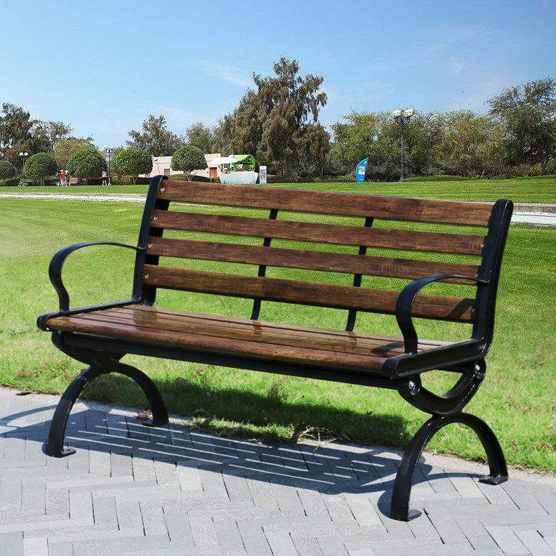 铁艺双人休闲长条凳公园椅室外防腐木户外长椅靠背塑木座椅子庭院