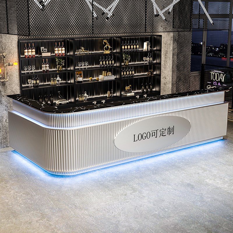 覆古工业风收银j柜台铁艺前台酒吧接待台健身房台球厅转角吧台定