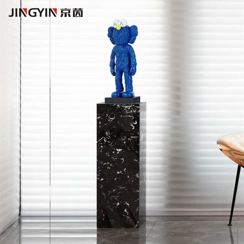 装饰民宿子古风中摆件柱子雕塑石墩展示台落地黑色U大理石底座客