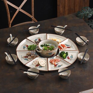 团圆饭餐具高温釉下n彩拼盘餐具组合盘子菜盘家用过年陶瓷碗碟套